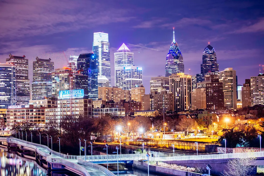 Philadelphia, PA Skyline showing area where Sunwise installs solar systems on residential and commercial properties