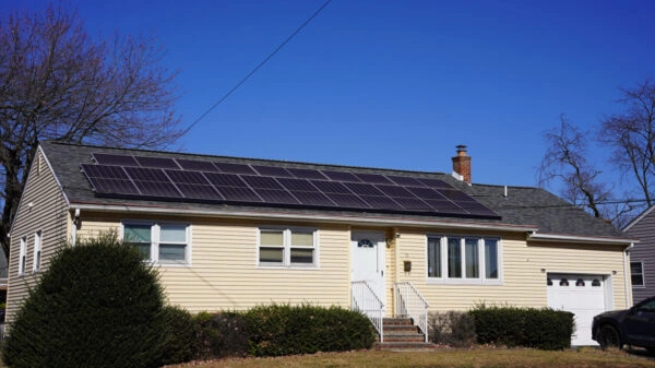 Solar panel installation on a ranch home in Middlesex County, New Jersey