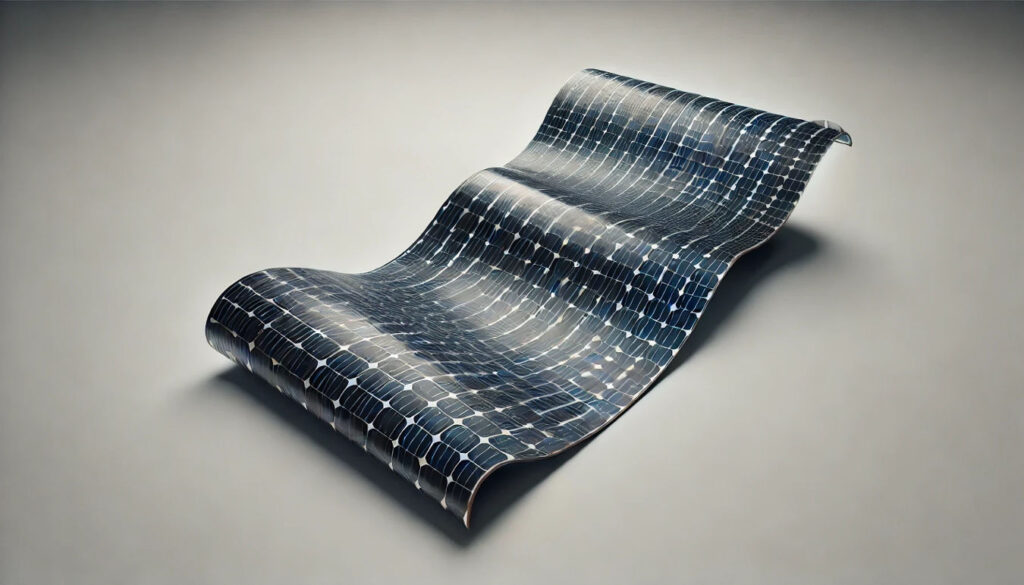 Flexible solar panel with a smooth, wave-like structure, showcasing a bendable design ideal for various curved surfaces.