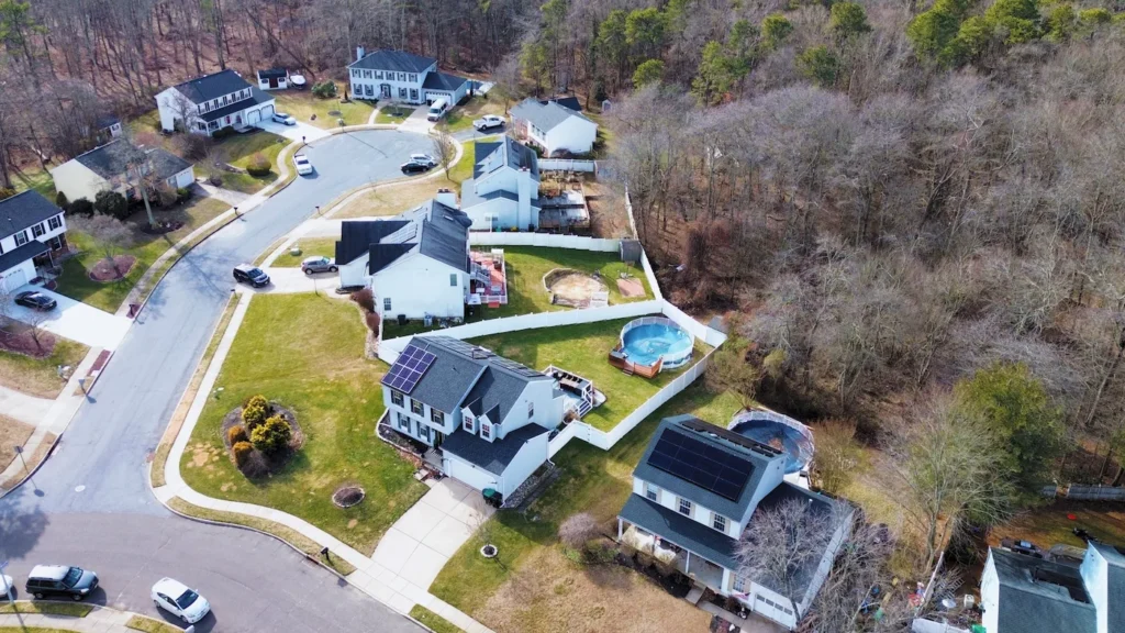 suburban block homes with solar panels on roof residential houses in pennsylvania