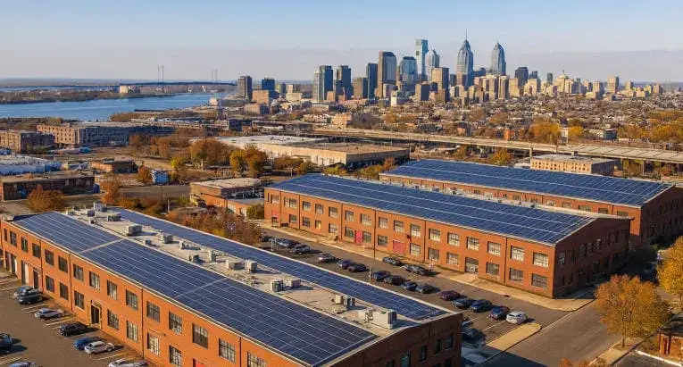 Commercial solar installation on a Chester County Pennsylvania industrial building